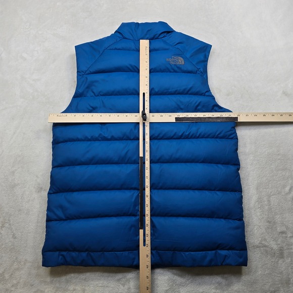 The North Face Goose Down Puffer Vest Mens Medium Blue Zip Nuptse 550 Fill - Picture 12 of 14